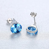 Sapphire Stud Earrings 925 Silver Brinco Christmas Gift