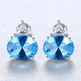Sapphire Stud Earrings 925 Silver Brinco Christmas Gift