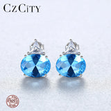 Sapphire Stud Earrings 925 Silver Brinco Christmas Gift