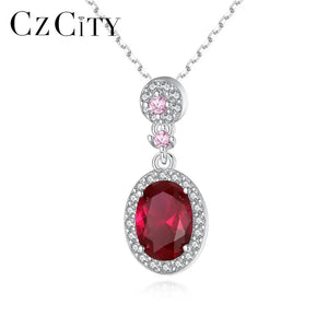 Sterling Silver Ruby Pendant Necklace for Women Wedding Dating