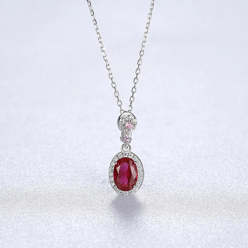 Sterling Silver Ruby Pendant Necklace for Women Wedding Dating