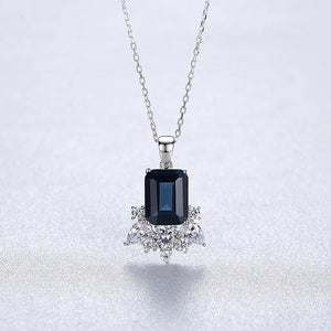 Sapphire Pendant Necklace 925 Sterling Silver Dark Gemstone Fine Jewelry