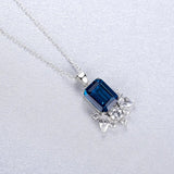 Sapphire Pendant Necklace 925 Sterling Silver Dark Gemstone Fine Jewelry