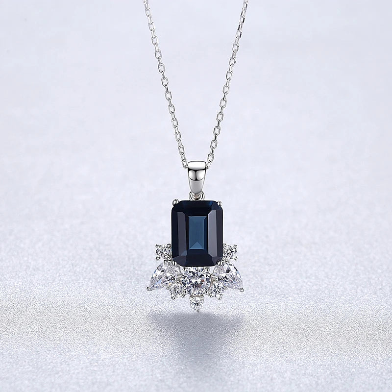 Sapphire Pendant Necklace 925 Sterling Silver Dark Gemstone Fine Jewelry
