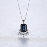 Sapphire Pendant Necklace 925 Sterling Silver Dark Gemstone Fine Jewelry