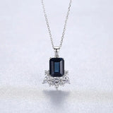 Sapphire Pendant Necklace 925 Sterling Silver Dark Gemstone Fine Jewelry