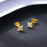 Square CZ Star Stud Earrings 925 Sterling Silver Fine Jewelry