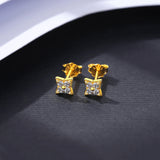 Square CZ Star Stud Earrings 925 Sterling Silver Fine Jewelry