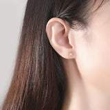 Square CZ Star Stud Earrings 925 Sterling Silver Fine Jewelry