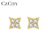 Square CZ Star Stud Earrings 925 Sterling Silver Fine Jewelry