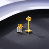Square CZ Star Stud Earrings 925 Sterling Silver Fine Jewelry