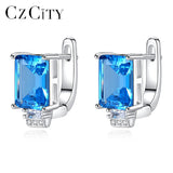 Square Aquamarine Gemstone Clip Earrings 925 Sterling Silver Brincos Femme