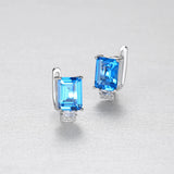 Square Aquamarine Gemstone Clip Earrings 925 Sterling Silver Brincos Femme