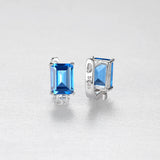 Square Aquamarine Gemstone Clip Earrings 925 Sterling Silver Brincos Femme