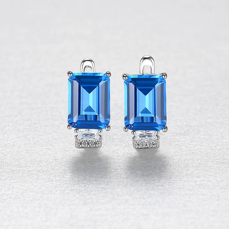 Square Aquamarine Gemstone Clip Earrings 925 Sterling Silver Brincos Femme