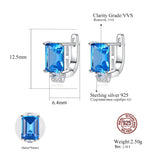 Square Aquamarine Gemstone Clip Earrings 925 Sterling Silver Brincos Femme