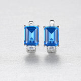 Square Aquamarine Gemstone Clip Earrings 925 Sterling Silver Brincos Femme