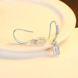 Square CZ 925 Silver Hoop Earrings Wedding Ear Hooks