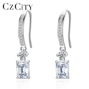 Square CZ 925 Silver Hoop Earrings Wedding Ear Hooks