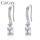 Square CZ 925 Silver Hoop Earrings Wedding Ear Hooks