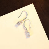 Square CZ 925 Silver Hoop Earrings Wedding Ear Hooks