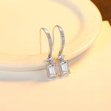Square CZ 925 Silver Hoop Earrings Wedding Ear Hooks