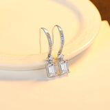 Square CZ 925 Silver Hoop Earrings Wedding Ear Hooks
