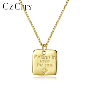 925 Silver Square Letter Pendant Necklace for Couples