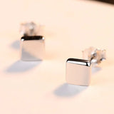 Square Small Silver Stud Earrings for Women Miss Female Gift