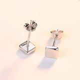 Square Small Silver Stud Earrings for Women Miss Female Gift
