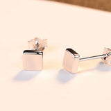 Square Small Silver Stud Earrings for Women Miss Female Gift