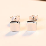 Square Small Silver Stud Earrings for Women Miss Female Gift