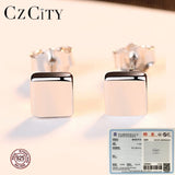 Square Small Silver Stud Earrings for Women Miss Female Gift