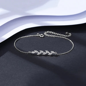 925 Silver Leaf CZ Chain Bracelet CZ Women Jewelry