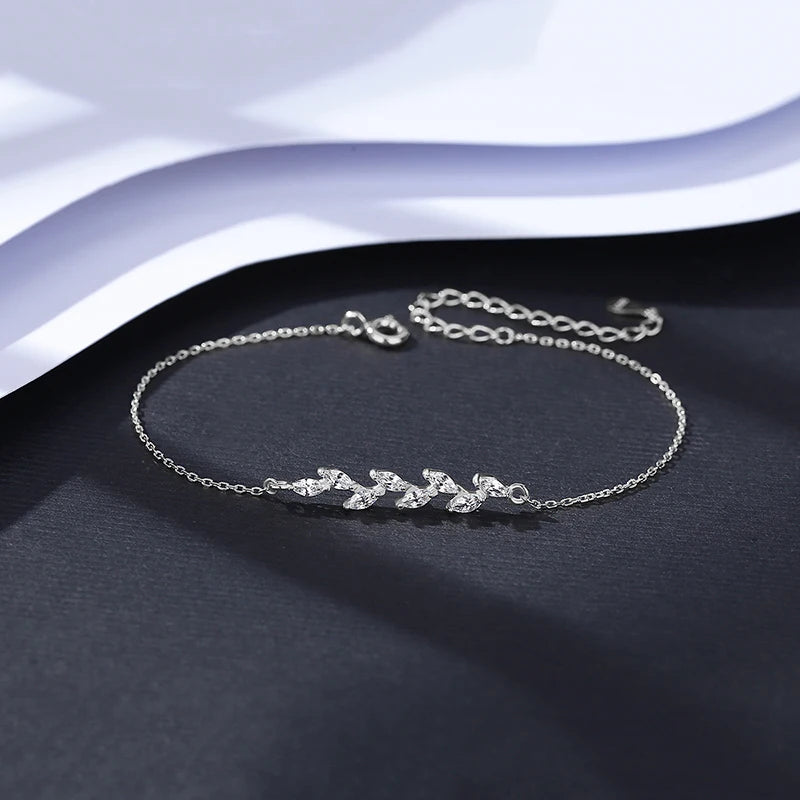 925 Silver Leaf CZ Chain Bracelet CZ Women Jewelry