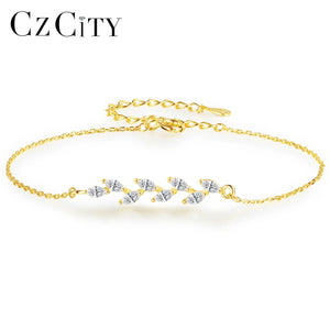 925 Silver Leaf CZ Chain Bracelet CZ Women Jewelry
