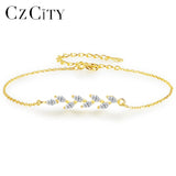 925 Silver Leaf CZ Chain Bracelet CZ Women Jewelry
