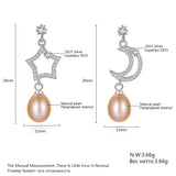 Sun & Moon Freshwater Pearl Long Earrings 925 Sterling Silver Jewelry