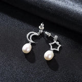 Sun & Moon Freshwater Pearl Long Earrings 925 Sterling Silver Jewelry