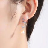 Sun & Moon Freshwater Pearl Long Earrings 925 Sterling Silver Jewelry