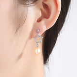 Sun & Moon Freshwater Pearl Long Earrings 925 Sterling Silver Jewelry