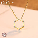 18K Plated Real 925 Silver Geometric Pendant Necklace for Women
