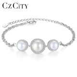 925 Silver Charm Pearl Bracelet Lady Bangles Jewelry