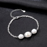 925 Silver Charm Pearl Bracelet Lady Bangles Jewelry