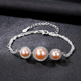 925 Silver Charm Pearl Bracelet Lady Bangles Jewelry
