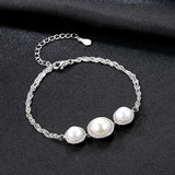 925 Silver Charm Pearl Bracelet Lady Bangles Jewelry