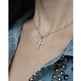 CZ Cross Pendant 925 Sterling Silver Necklace Water Wave Chain Punk Jewelry