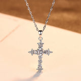 CZ Cross Pendant 925 Sterling Silver Necklace Water Wave Chain Punk Jewelry