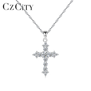 CZ Cross Pendant 925 Sterling Silver Necklace Water Wave Chain Punk Jewelry