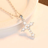 CZ Cross Pendant 925 Sterling Silver Necklace Water Wave Chain Punk Jewelry